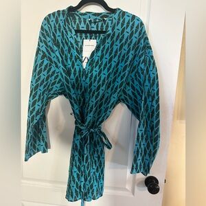 NWT Zara Teal w/Black Patterned Long Sleeve Mini Dress or Tunic